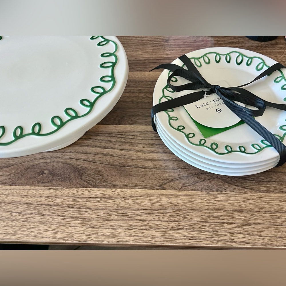 Kate Spade New York x Target White & Green ceramic Cake stand & plates set - Picture 7 of 7